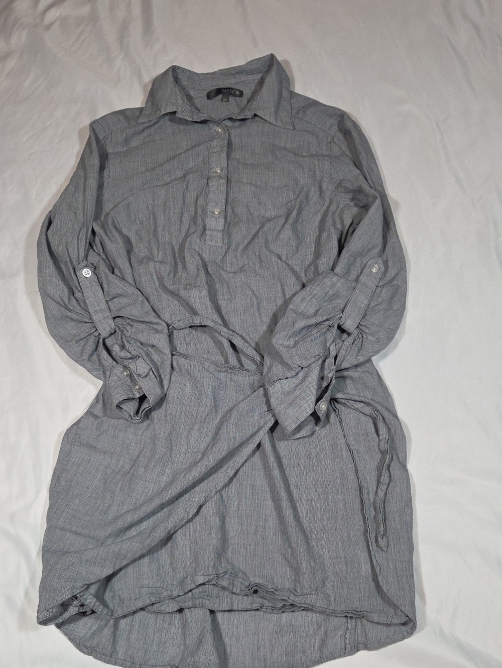 Matty M button Front Long Sleeve Cotton Shirt Dress Size XS Fine Stripes